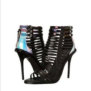 L.A.M.B. Brooke Cage Black and Irredescent heels